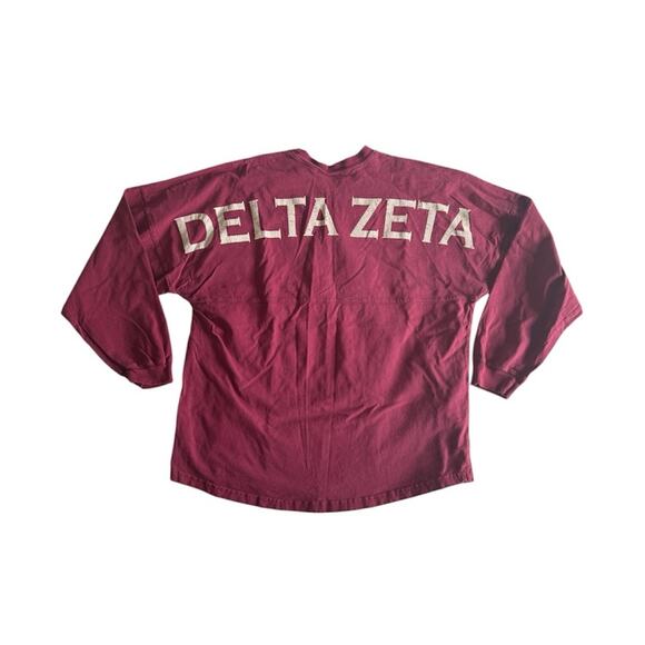 Spirit Jersey Delta Zeta Red Maroon Oversized Size Large Long Sleeve Tee T-Shirt - Picture 1 of 8